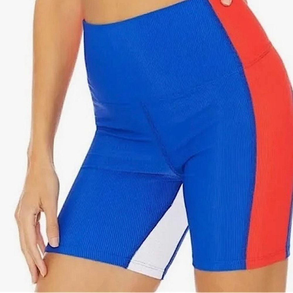 NWT beach riot red white blue color block biker shorts